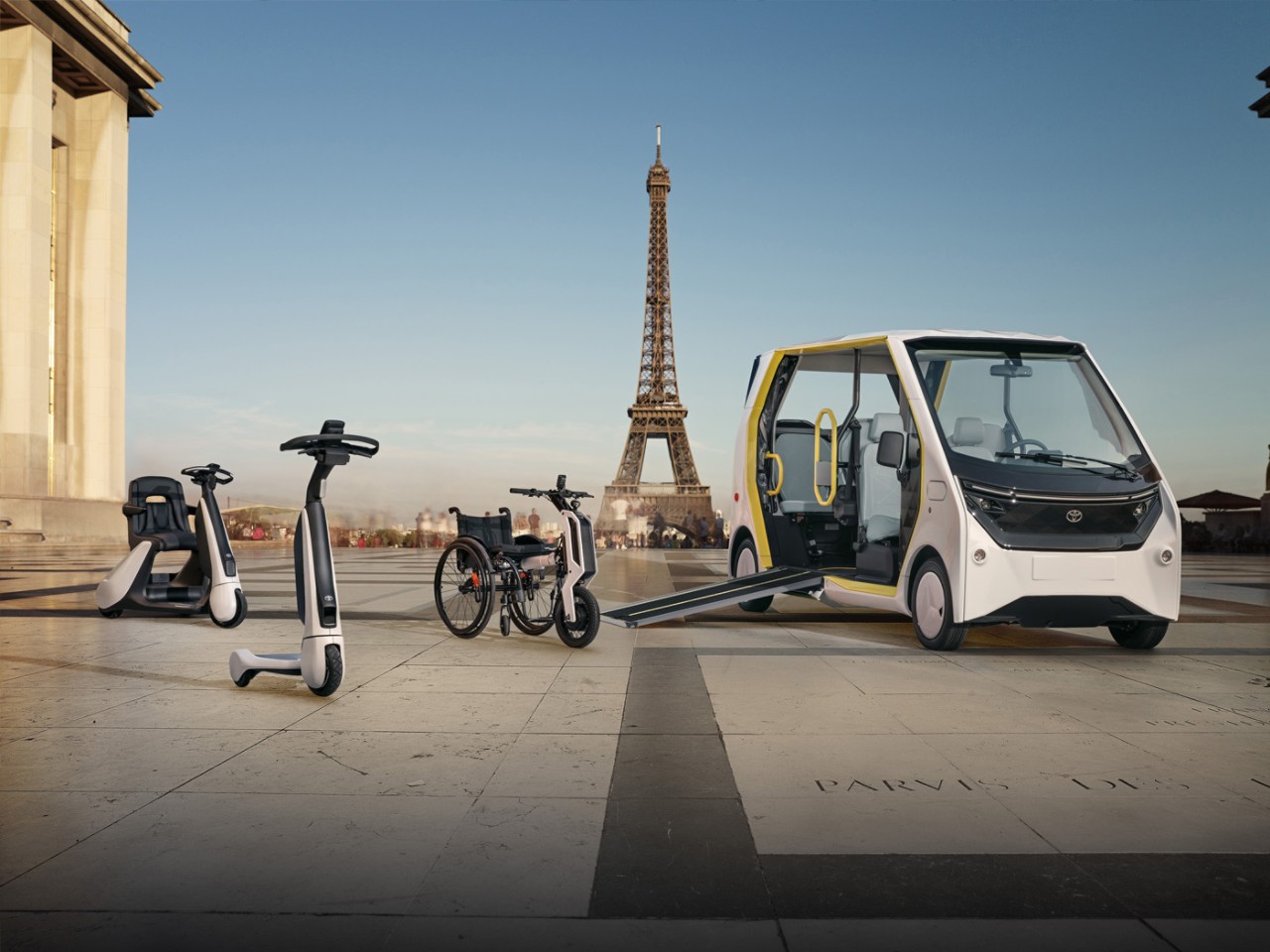 Image of Toyota concept mobility solutions in front of the Eiffel Tower 